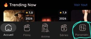 Damovie menu paramètres